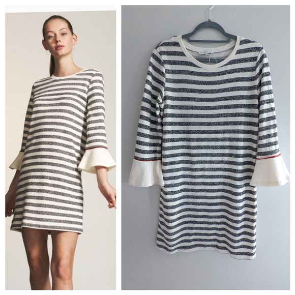 White + Warren Dresses & Skirts - White + Warren Striped Bell Sleeve Dress Size Small